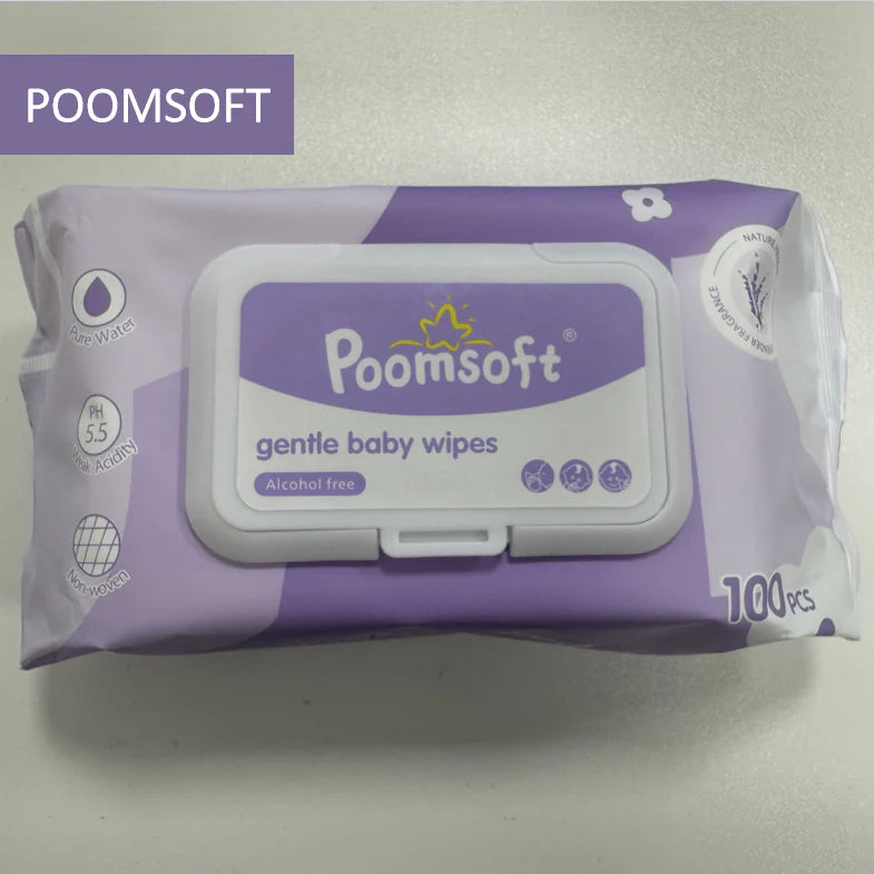 1 Package Lingette Poomsoft Humide pour Bébé à base d'eau à 99,9 % lavendre doux - 100 X 3 - 300 Feuilles