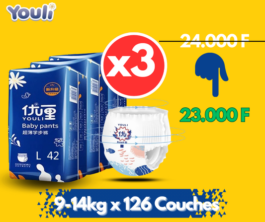 1 Package X 3 Youli Tadashi Taille L – 126 Couches Culotte -  9 À 14 Kg  -  Taille 4